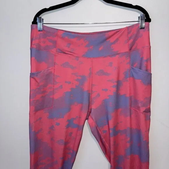 Purple & Pink Cloud Print Performance Leggings W/ Side Pockets Size 1X - Picture 3 of 5